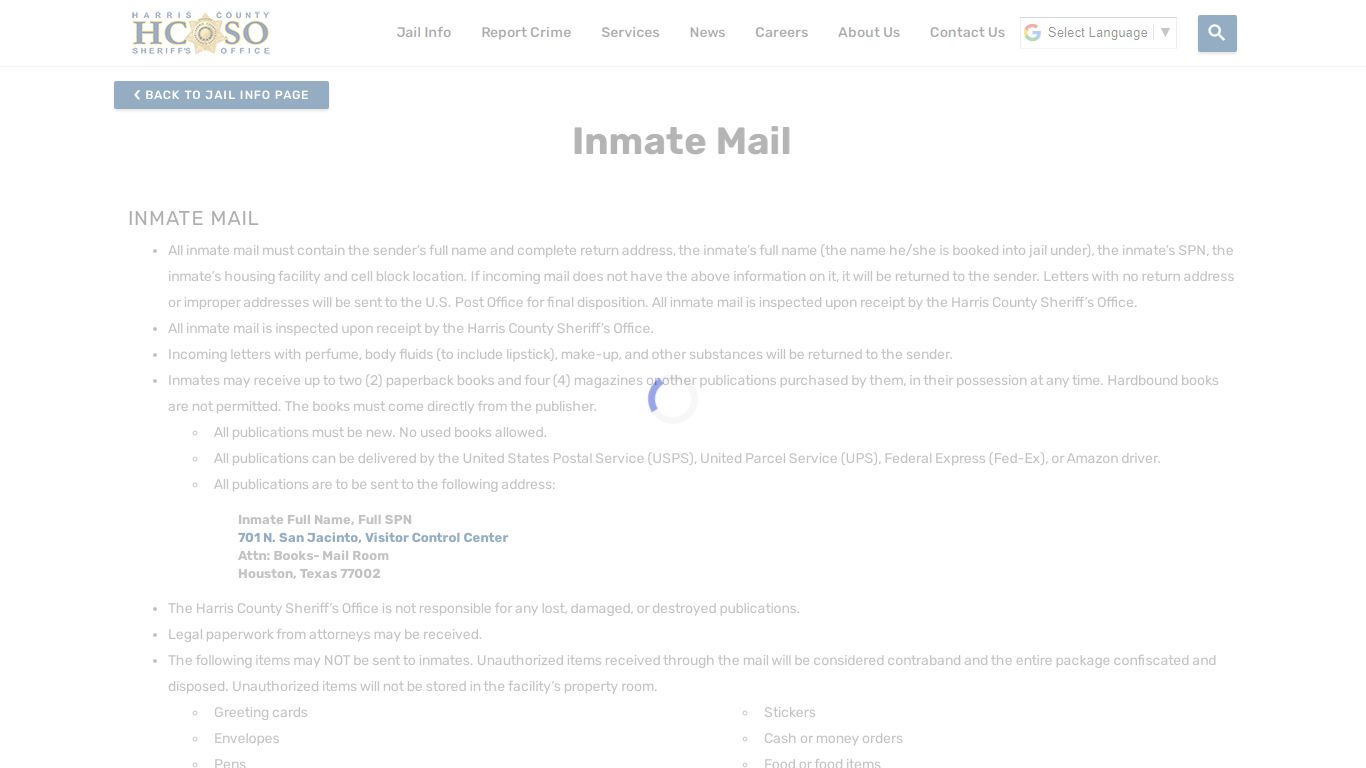 inmate mail—Harris County Texas Sheriff's Office